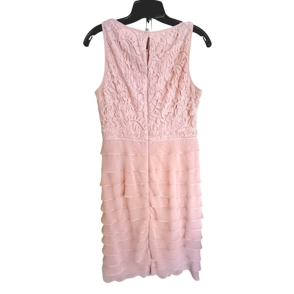 Adrianna Papell Light Pink Blush Ruffle Chiffon Ruffle Lace Dress 8 - Picture 10 of 10